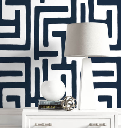 product image for Graphic Maze Peel & Stick Wallpaper in Dark Blue 35