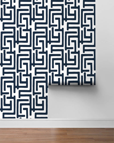 product image for Graphic Maze Peel & Stick Wallpaper in Dark Blue 99