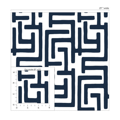 product image for Graphic Maze Peel & Stick Wallpaper in Dark Blue 66