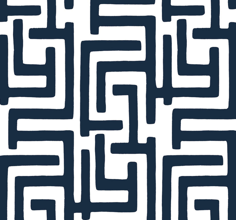 media image for Graphic Maze Peel & Stick Wallpaper in Dark Blue 281