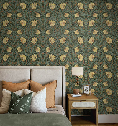 product image for Pimpernel Garden Peel & Stick Wallpaper in Meadow Green & Amber 41