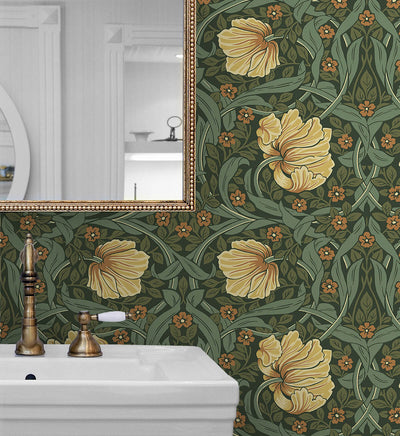 product image for Pimpernel Garden Peel & Stick Wallpaper in Meadow Green & Amber 33