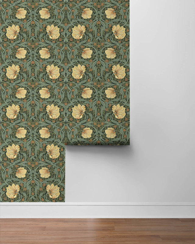 media image for Pimpernel Garden Peel & Stick Wallpaper in Meadow Green & Amber 26