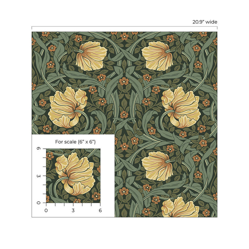 media image for Pimpernel Garden Peel & Stick Wallpaper in Meadow Green & Amber 210