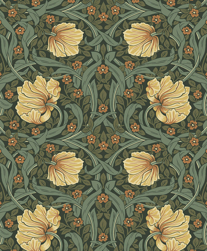 media image for Pimpernel Garden Peel & Stick Wallpaper in Meadow Green & Amber 296