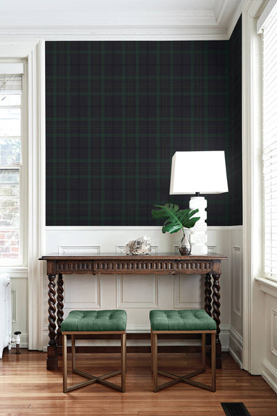 product image for Tailor Plaid Peel & Stick Wallpaper in Dark Blue & Evergreen 81