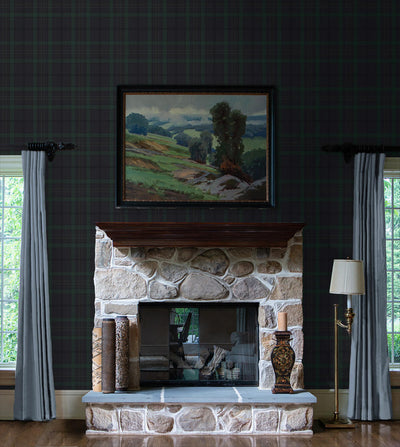 product image for Tailor Plaid Peel & Stick Wallpaper in Dark Blue & Evergreen 7