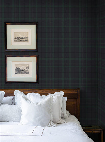 product image for Tailor Plaid Peel & Stick Wallpaper in Dark Blue & Evergreen 10