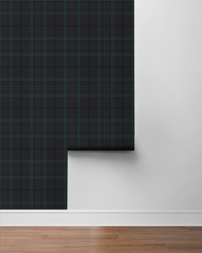 product image for Tailor Plaid Peel & Stick Wallpaper in Dark Blue & Evergreen 93