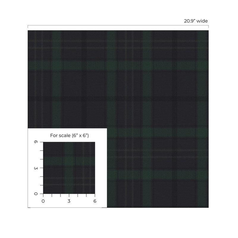 media image for Tailor Plaid Peel & Stick Wallpaper in Dark Blue & Evergreen 24