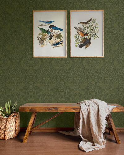 product image for Tonal Bird Garden Peel & Stick Wallpaper in Moss Green 75