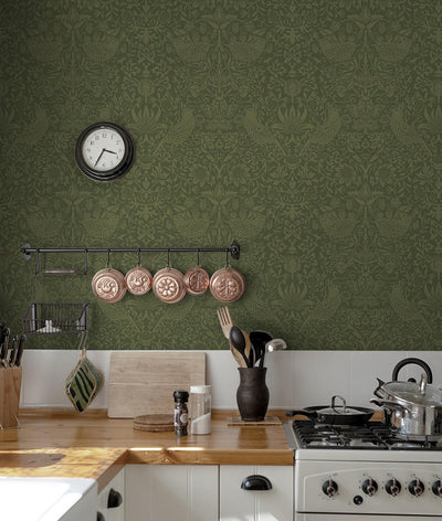 product image for Tonal Bird Garden Peel & Stick Wallpaper in Moss Green 95