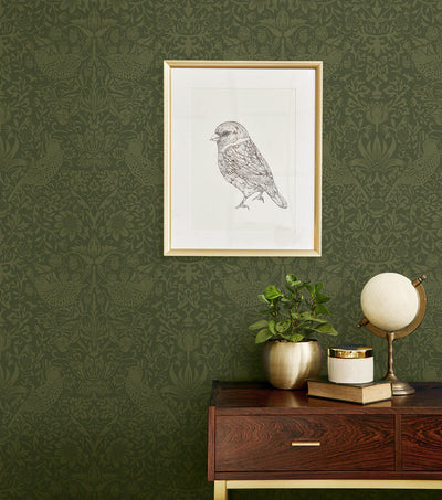 product image for Tonal Bird Garden Peel & Stick Wallpaper in Moss Green 67