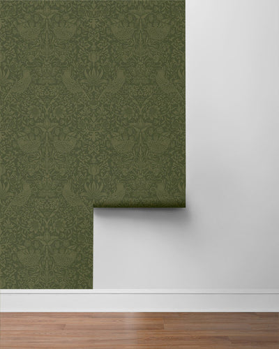 product image for Tonal Bird Garden Peel & Stick Wallpaper in Moss Green 63