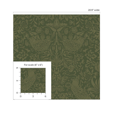 product image for Tonal Bird Garden Peel & Stick Wallpaper in Moss Green 21