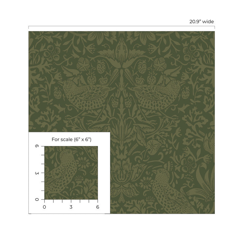 media image for Tonal Bird Garden Peel & Stick Wallpaper in Moss Green 26