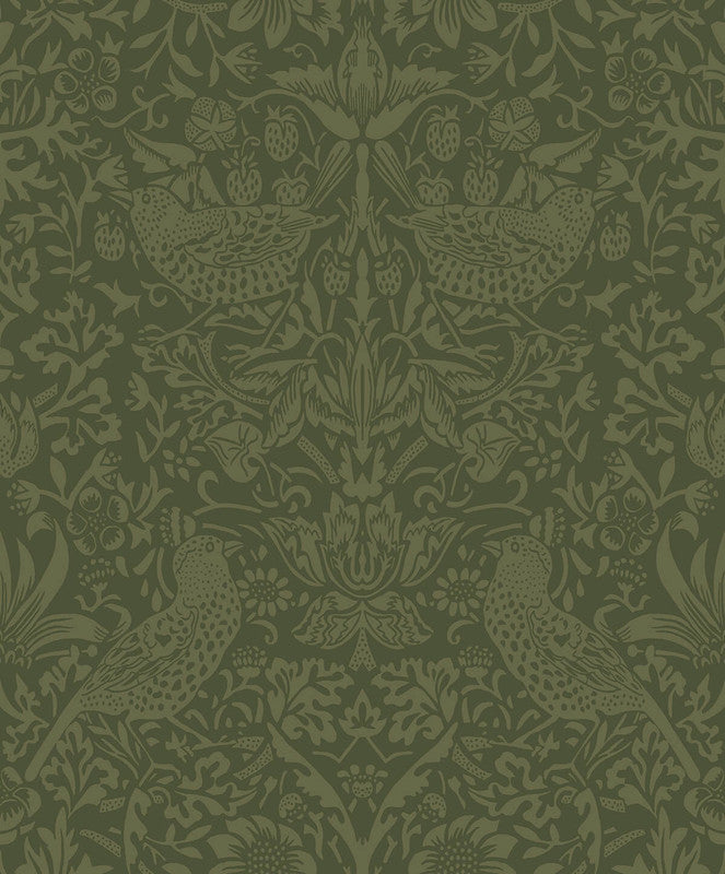 media image for Tonal Bird Garden Peel & Stick Wallpaper in Moss Green 263