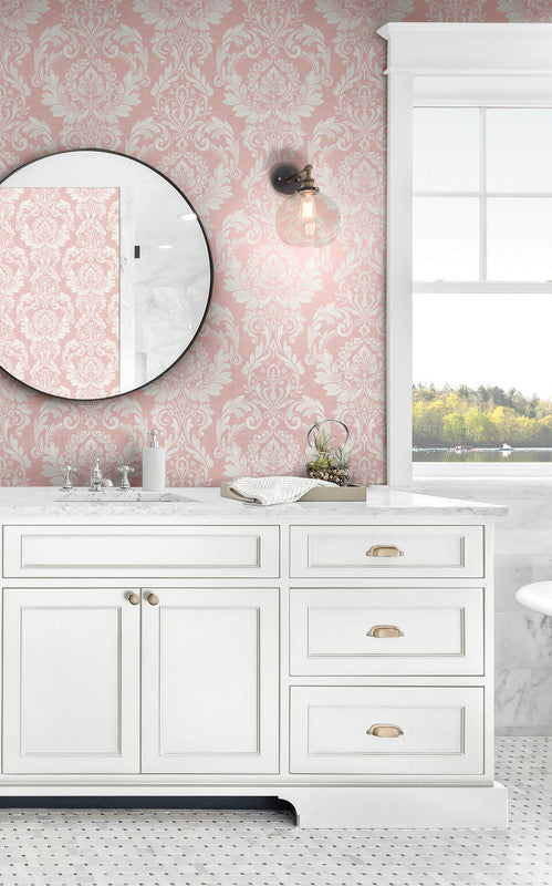 media image for Cora Damask Peel & Stick Wallpaper in Light Pink 267