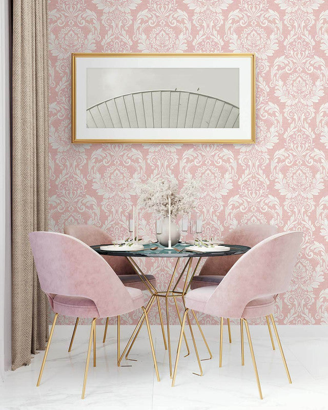 media image for Cora Damask Peel & Stick Wallpaper in Light Pink 225