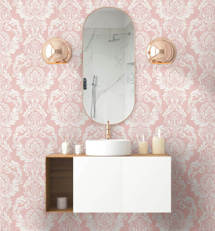 media image for Cora Damask Peel & Stick Wallpaper in Light Pink 259