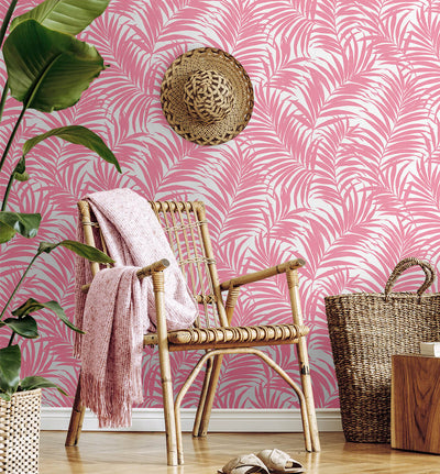 product image for Beach Palm Peel & Stick Wallpaper in Pink 83