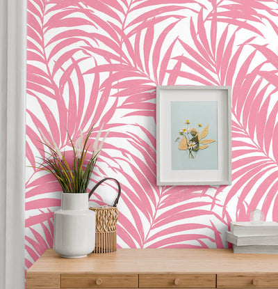 product image for Beach Palm Peel & Stick Wallpaper in Pink 74