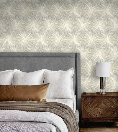 product image for Hex Starburst Peel & Stick Wallpaper in Grey & Metallic Gold 21