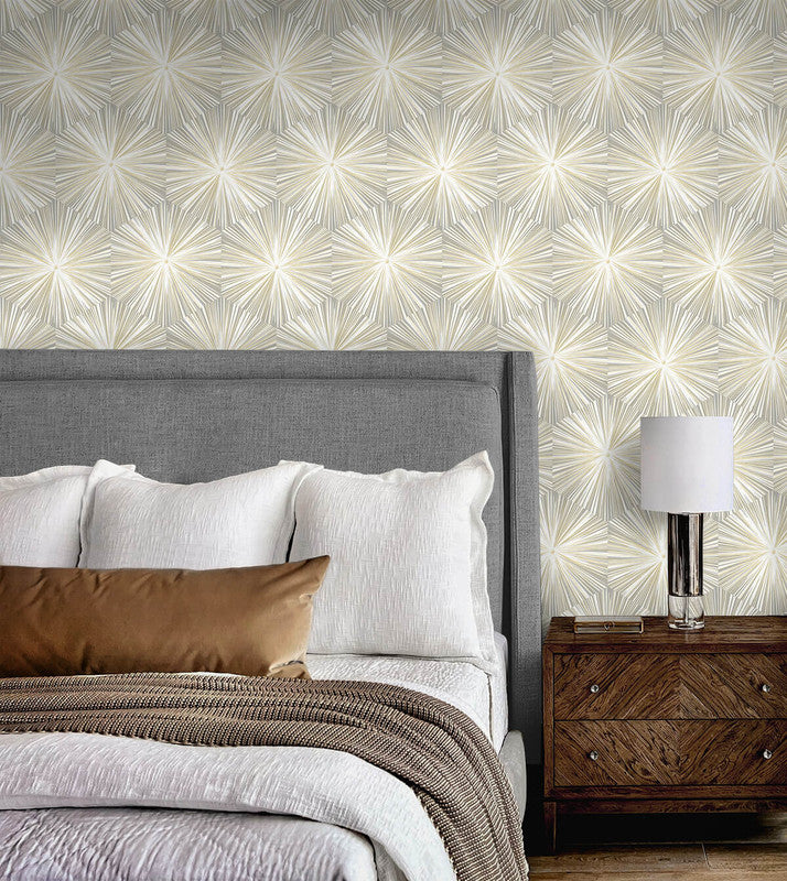 media image for Hex Starburst Peel & Stick Wallpaper in Grey & Metallic Gold 285