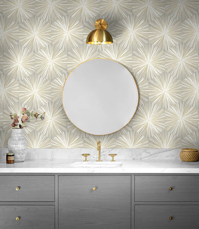 product image for Hex Starburst Peel & Stick Wallpaper in Grey & Metallic Gold 88