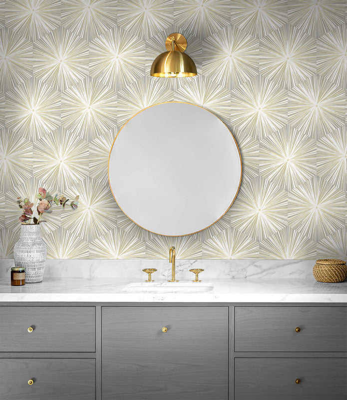 media image for Hex Starburst Peel & Stick Wallpaper in Grey & Metallic Gold 265