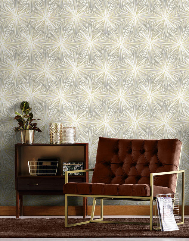 media image for Hex Starburst Peel & Stick Wallpaper in Grey & Metallic Gold 270