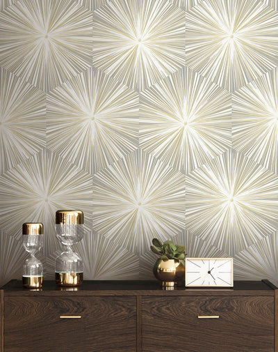 product image for Hex Starburst Peel & Stick Wallpaper in Grey & Metallic Gold 94