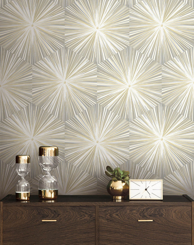 media image for Hex Starburst Peel & Stick Wallpaper in Grey & Metallic Gold 22