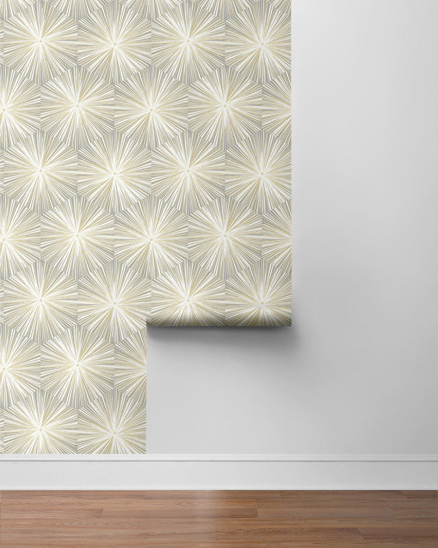 media image for Hex Starburst Peel & Stick Wallpaper in Grey & Metallic Gold 222