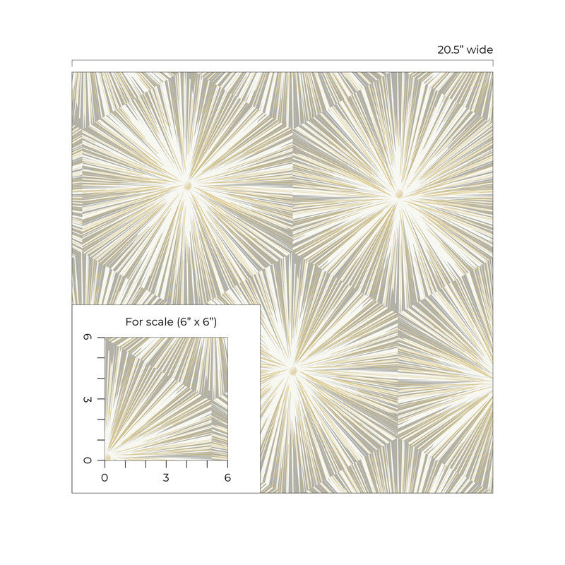 media image for Hex Starburst Peel & Stick Wallpaper in Grey & Metallic Gold 212