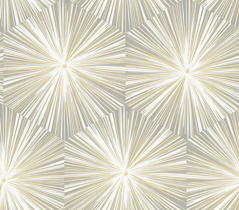 media image for Hex Starburst Peel & Stick Wallpaper in Grey & Metallic Gold 252