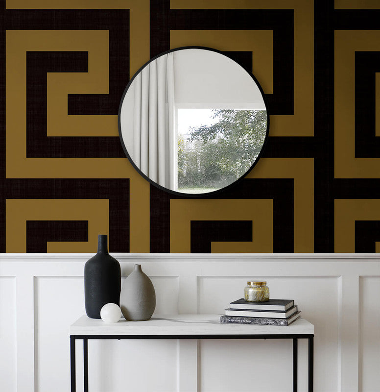 media image for Maze Geo Peel & Stick Wallpaper in Ebony & Gold 244