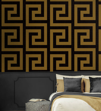 product image for Maze Geo Peel & Stick Wallpaper in Ebony & Gold 91