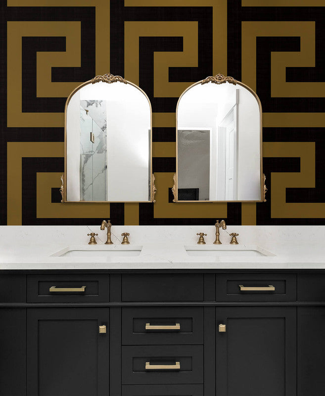 media image for Maze Geo Peel & Stick Wallpaper in Ebony & Gold 231