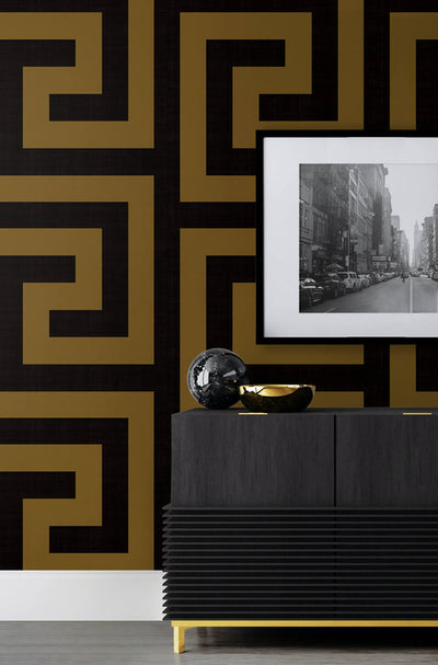 product image for Maze Geo Peel & Stick Wallpaper in Ebony & Gold 12