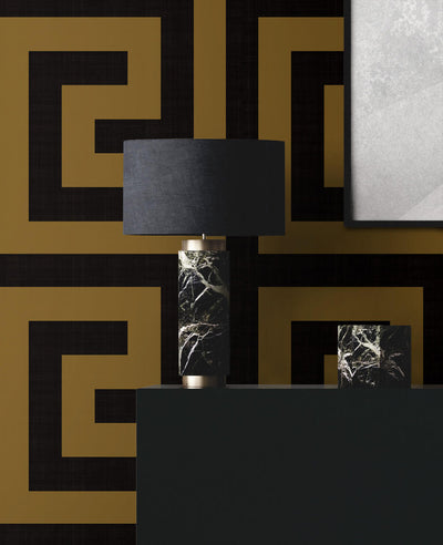 product image for Maze Geo Peel & Stick Wallpaper in Ebony & Gold 17