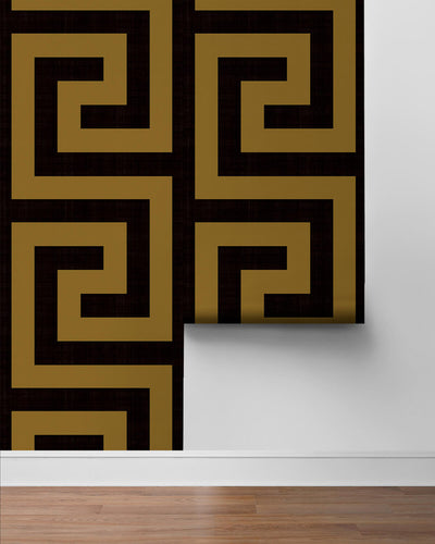 product image for Maze Geo Peel & Stick Wallpaper in Ebony & Gold 32