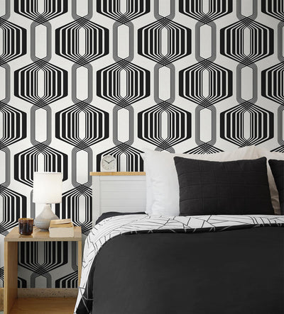 product image for Striped Geo Peel & Stick Wallpaper in Ebony 75