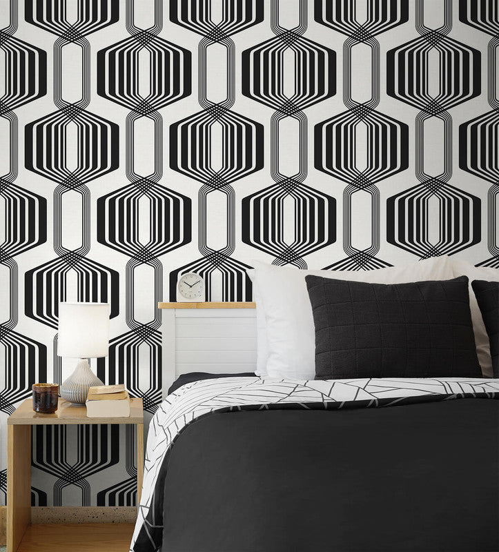 media image for Striped Geo Peel & Stick Wallpaper in Ebony 248