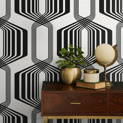 product image for Striped Geo Peel & Stick Wallpaper in Ebony 78