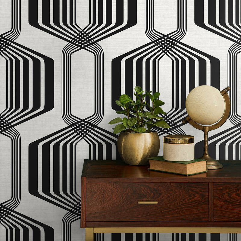 media image for Striped Geo Peel & Stick Wallpaper in Ebony 211