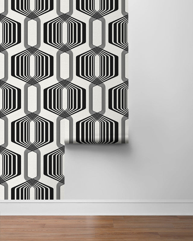 media image for Striped Geo Peel & Stick Wallpaper in Ebony 258