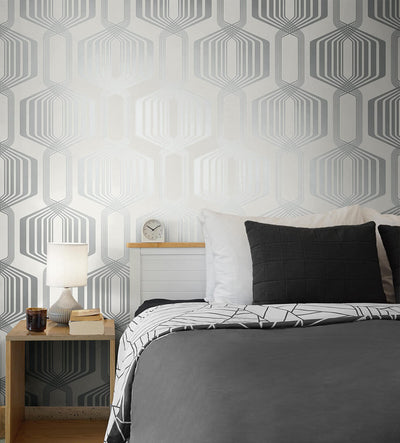 product image for Striped Geo Peel & Stick Wallpaper in Metallic Silver 35