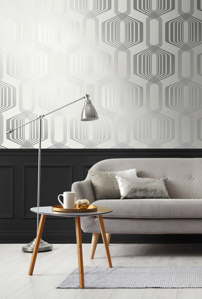 product image for Striped Geo Peel & Stick Wallpaper in Metallic Silver 45