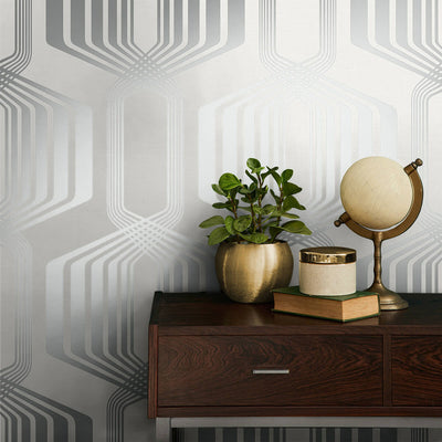 product image for Striped Geo Peel & Stick Wallpaper in Metallic Silver 65